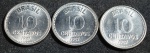 Três moedas de 10 centavos, ano 1987, SOB/FC