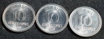 Três moedas de 10 centavos, ano 1987, SOB/FC