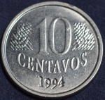 Moeda 10 centavos, ano 1994, Reverso Invertido, Impressão da data transpassada, SOB