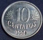 Moeda 10 centavos, ano 1994, Reverso Invertido, Impressão da data transpassada, SOB