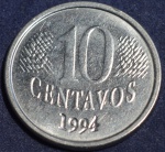 Moeda 10 centavos, ano 1994, Reverso Invertido, Impressão da data transpassada, SOB