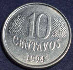 Moeda 10 centavos, ano 1994, Reverso Invertido, SOB