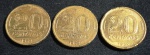 Três moedas 20 centavos, ano 1952, Ruy Barbosa