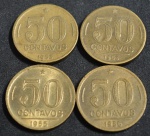 Quatro moedas 50 centavos, anos 1953, 1955 e 1956, General Eurico Dutra