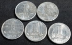Cinco moedas de alumínio, 1 cruzeiro, anos 1957 - 1961, anos sequenciais