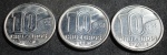 Três moedas 10 cruzeiros, ano 1990, SOB/FC