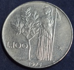 Moeda da Itália, 100 Liras, ano 1975