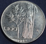Moeda da Itália, 100 Liras, ano 1982