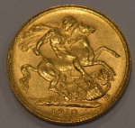 Moeda em ouro (8 gr.) Libra Esterlina, ano 1910, King Edward