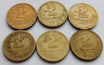 Seis Moedas 2 Cruzeiros 1943, 1944, 1945, 1946, 1946 e 1947