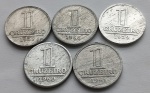 Cinco Moedas Alumínio 1 Cruzeiro 1957, 1958, 1959, 1960 e 1961