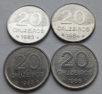 Quatro Moedas 20 Cruzeiros 1983, 1984, 1985 e 1986