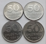 Quatro Moedas 50 Cruzeiros 1981, 1982, 1984 e 1985