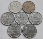 Sete Moedas 10 Centavos 1967, 1970, 1974, 1975, 1976, 1977 e 1978