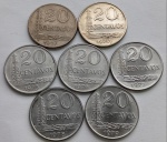 Sete Moedas 20 Centavos 1967, 1970, 1975, 1976, 1977, 1978 e 1979