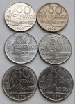 Seis Moedas 50 Centavos 1967, 1970, 1976, 1977, 1978 e 1979
