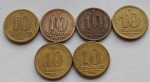 Seis Moedas 10 Centavos, 1943 normal e duas niquel Rosa, 1944, 1945 e 1946