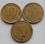 Três Moedas 10 Centavos, 1948, 1949 e 1951