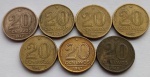 Sete Moedas 20 Centavos, 1942 niquel rosa, 1943, 1944, 1945, 1946, 1947 e 1948
