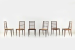 Autor desconhecido - Set de seis cadeiras executadas em jacarandá maciço com encostos ripados horizontalmente e assentos em palhinha. 87 x 44 x 46 cm. Obs.: palhinha no estado.