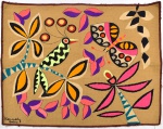 Kennedy Bahia - Tapeçaria feita a mão em lã e algodão representando pássaros, flores e insetos. Brasil, c. 1970. 100 x 130 cm.