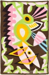 Kennedy Bahia - Tapeçaria artesanal em lã com motivação floral e geométrica multicolorida, assinada no canto inferior direito. Brasil, c. 1970. 100 x 65 cm.