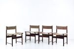 Jorge Zalszupin (L'Atelier) - Set de 4 cadeiras Jockey executadas em jacarandá maciço com assentos e encostos em couro acamurçado. Acompanham almofadas para os assentos. Brasil, c. 1960. 71 x 47 x 47 cm.