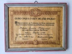 MILITARIA - REVOLUÇÃO DE 32 - Raro quadrinho de época com o diploma da CAMPANHA OURO PARA O BEM DE SÃO PAULO. Essa moldura era tradicional para os diplomas, feita pela Casa da Raposa.