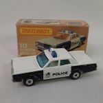 Brinquedo antigo Lesney Matchbox - Plymouth Police Car Polícia - Carrinho miniatura diecast na escala 1/64 # 10 - Não consta data - Mini com caixa em excelente estado  Fabricado na Inglaterra