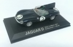 Miniatura Jaguar D 24H. Le Mans 1957 – R. Flockhart / I.Bueb -  #3 – escala 1:43 – item de coleção na base original – sem a tampa acrílica – manuseada –  bem conservada -  