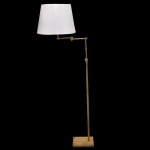 Luminária de piso em metal amarelo. 124 x 123 x 16 cm. Cúpula 25,5 x 26 x 18 cm.