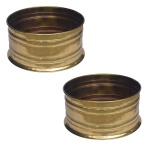 Celato Rito / Made in Italy. Séc. XX  Par de floreiras de latão dourado, redondas com rodinhas. Novas. Sem uso 30 x 57 cm.