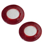 AV MAZZEGA / Made in Italy. Séc. XX  Par de centros de mesa de vidro artístico de Murano. Forma circular em vermelho com fundo branco. 18 cm.