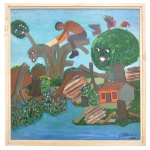 VALDOMIRO DE DEUS (Itagibá, BA - 1944) - A Fila da P..... Óleo s/ tela. Ass e datado cid, 96. Ass. no verso. 65 x 65 cm.