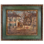 ESCOLA DE  MAURICE UTRILLO (Montmartre, 1883 - Dax, 1955)  França. Década de 20 - Paisagem. Óleo s/ madeira. 51 x 61.9 cm.