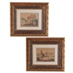 L. LEPELLIER - França. Séc. XX - Paisagens Francesas. Par de aquarelas. 17 x 22 cm. Uma ass. cid. e outra com monograma. Moldura de época.