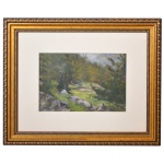 GASTON GUINGNARD. Escola Francesa. Circa 1900 - Cena Campestre. Aquarela. Ass cie.14 x 21 cm. Artista com cotação internacional.