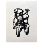 ALDEMIR MARTINS (Ingazeiras, 1922 - São Paulo 2006) - Figura. Xilogravura. PA. Ass cid. com a seguinte inscrição: "Ilustração para o livro Cururu de Paulo Vanzolini - 1954". 32 x 23 cm.