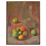 BRAS ALÉCIO (Marilia, SP, 1929 - ?) - Natureza Morta com Frutas. Óleo s/ tela. Ass. e datado, 1962, cid. 65 x 50 cm. Necessita de limpeza.