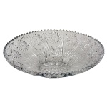 Fruteira centro de mesa em demi cristal, borda serrilhada, lapidação estrela. 10 x 36 cm.