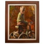 MIGUEL ANGEL TEJERA (1939-208) - Menino de Bicicleta. Óleo s/ tela. Ass. cse. 74 x 59 cm (MI). 92 x 75 cm (ME). Pintor Uruguaio.