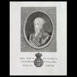 DOM JOÃO VI - Rei do Reino Unido de Portugal, Brasile e Algarves. 1818. Gravura em metal e buril. 14,5 x 11,5 cm (MI). 37 x 28 cm (ME)