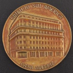 Medalha Comemorativa do Brasil, Inauguração da Nova Sede da Sul América - Rio de Janeiro, Data 1955, Bronze Dourado, Diâmetro 50 mm, Flor de Cunho.