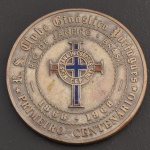 Medalha Comemorativa do Brasil, 1º Centenário do Clube Ginástico Português / RJ - 1868/1968, Bronze Prateado, Diâmetro 45 mm, Flor de Cunho.