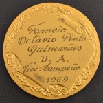 Medalha Esportiva, Futebol - Torneio Octávio Pinto Guimarães D.A. - Ao Vice Campeão, Data 1969, Bronze Dourado, Muito Bem Conservada.