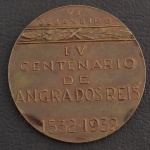 Medalha Comemorativa, Homenagem de Angra dos Reis a Martim Afonso e Lopes Trovão no seu 4º Centenário, Data 1532/1932, Bronze, Muito Bem Conservada.