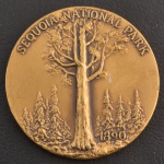 Medalha Comemorativa, Série  Parques Nacionais Americanos - SEQUOIA, Data 1890, Bronze Dourado, com Certificado e Estojo Original, Flor de Cunho.