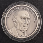 Medalha Comemorativa, 40 Anos da República Federativa da Alemanha - Chanceler Konrad Adenauer , Sem Data, Bronze Prataedo, Flor de Cunho.