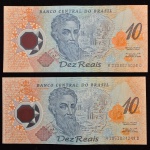 Cédulas Brasileiras, Polímero, Valor 10 Reais, os Dois Modelos Impressos " Pedro Álvares Cabral e Pedro A. Cabral ", Ano 2000, Soberbas.