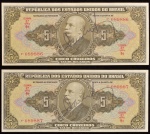 Cédulas Brasileiras, " Autografadas com Numerações Sequenciais - 089886 e 87 - Série 9ª ", Valor 5 Cruzeiros, 2ª Estampa, Período de Circulação 1944/1960, Soberbas/FE.